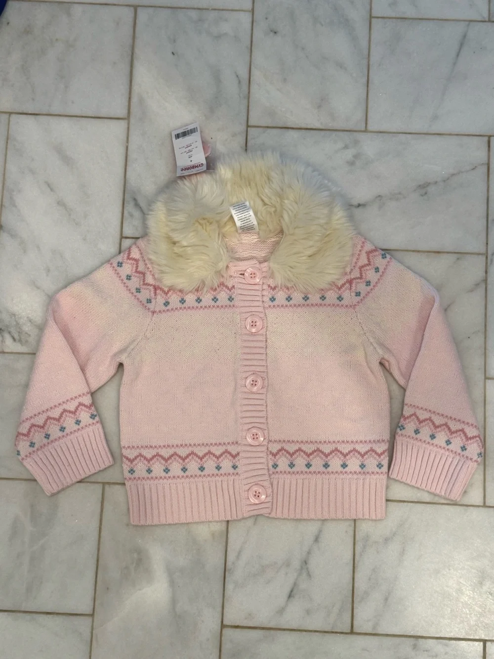 NWT Gymboree sweater, faux fur collared neckline, button up